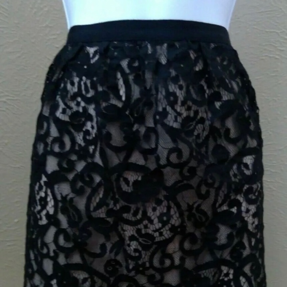 Ann Taylor LOFT Size 8 Black Lace & Beige Skirt